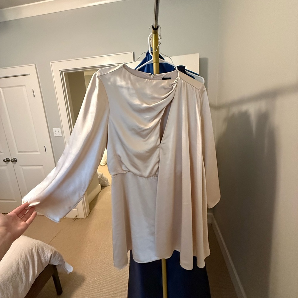 NBD Blush Satin One-Shoulder Drape Top